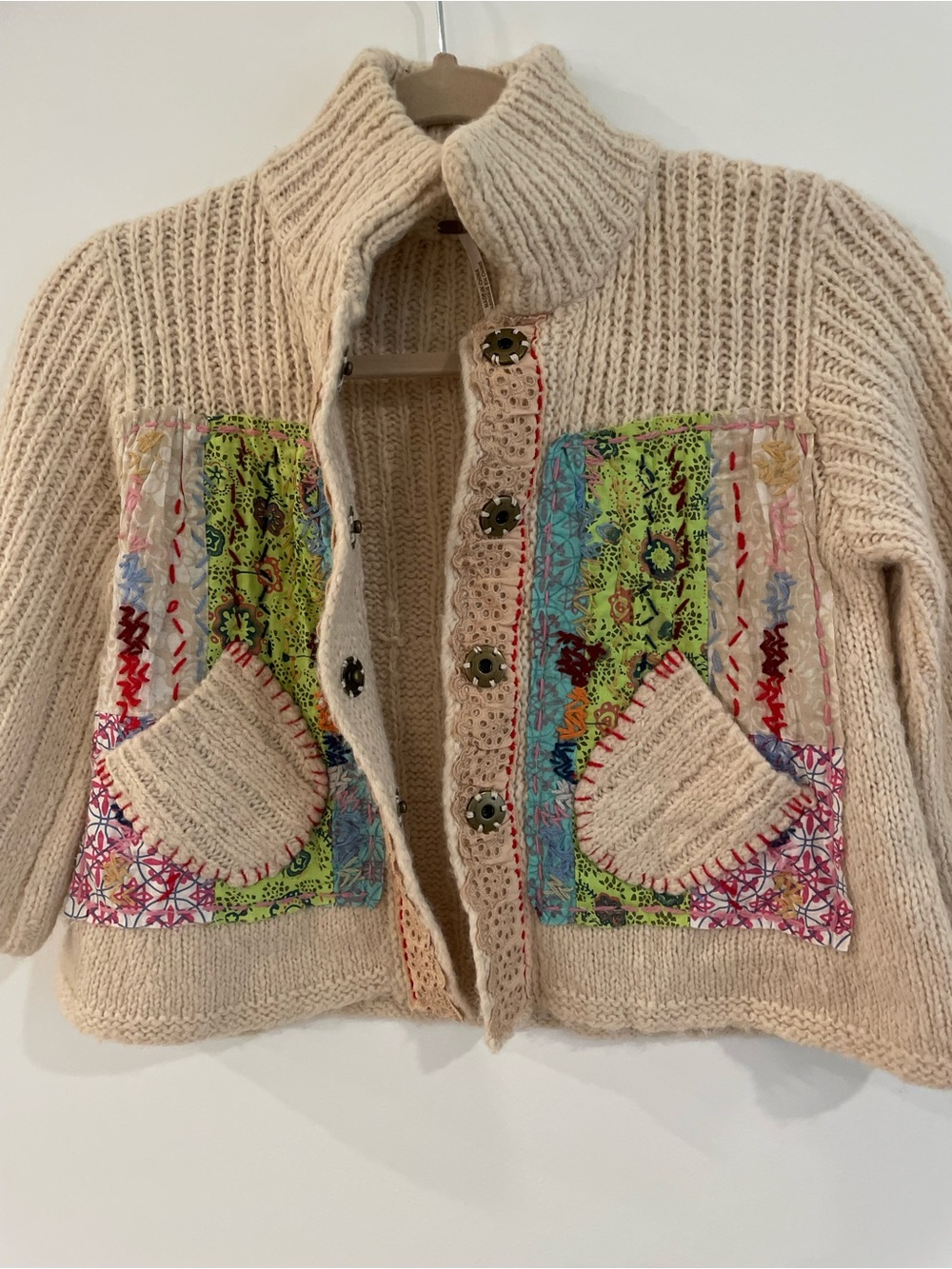 Vintage Free People Grandma Goes West Patchwork Knit Cardigan Sweater - Picture 3 of 14